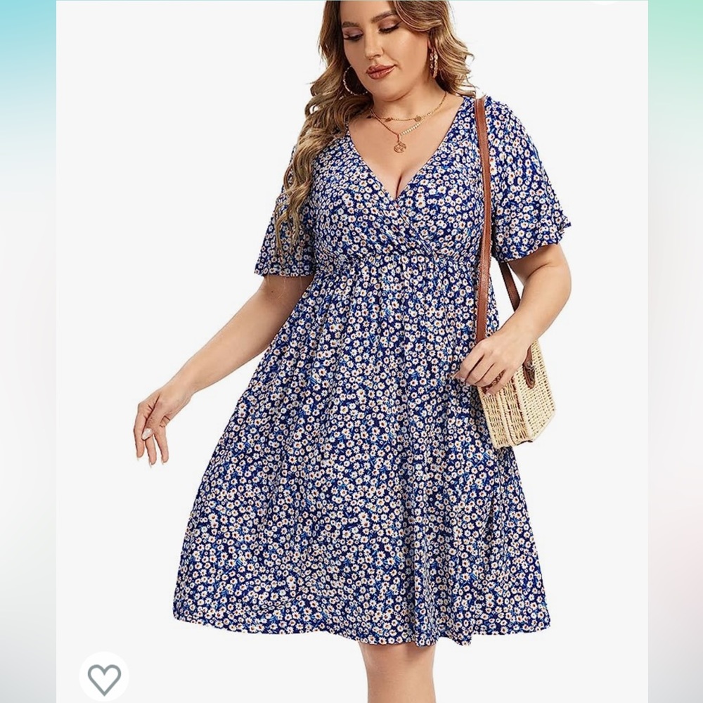AMZ PLUS Casual Dress Women's V Neck A-Line Knee Length Wrap Dress - 4X